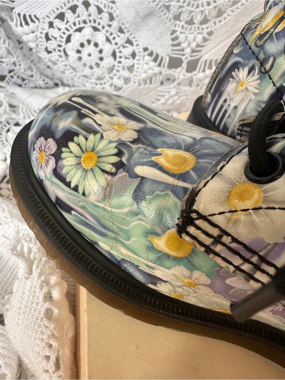 RARE COLLECTIBLE Dr. Martens 1460 Pascal Blue Slime Floral Paint Drip Boots Sz6 - Picture 13 of 16